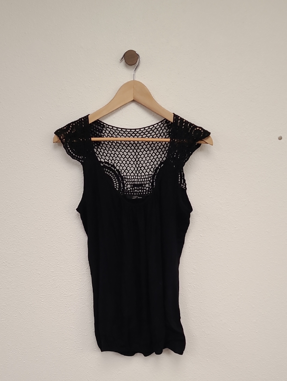 Black Crochet Yoke Sleeveless Top